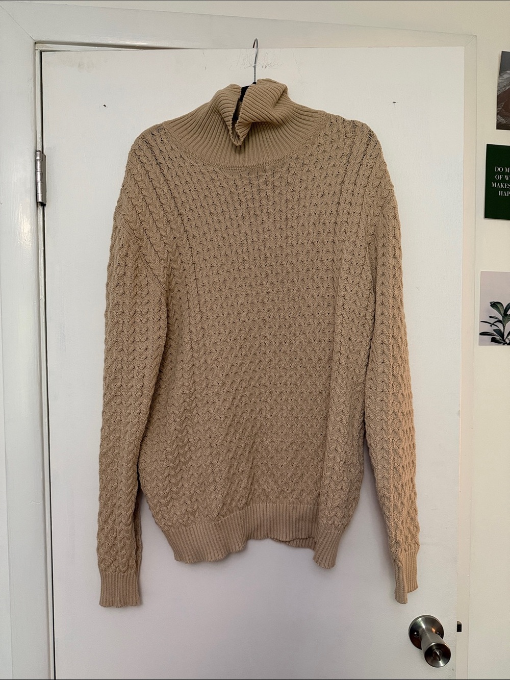 Cozy Cable Knit Turtleneck Sweater - Beige